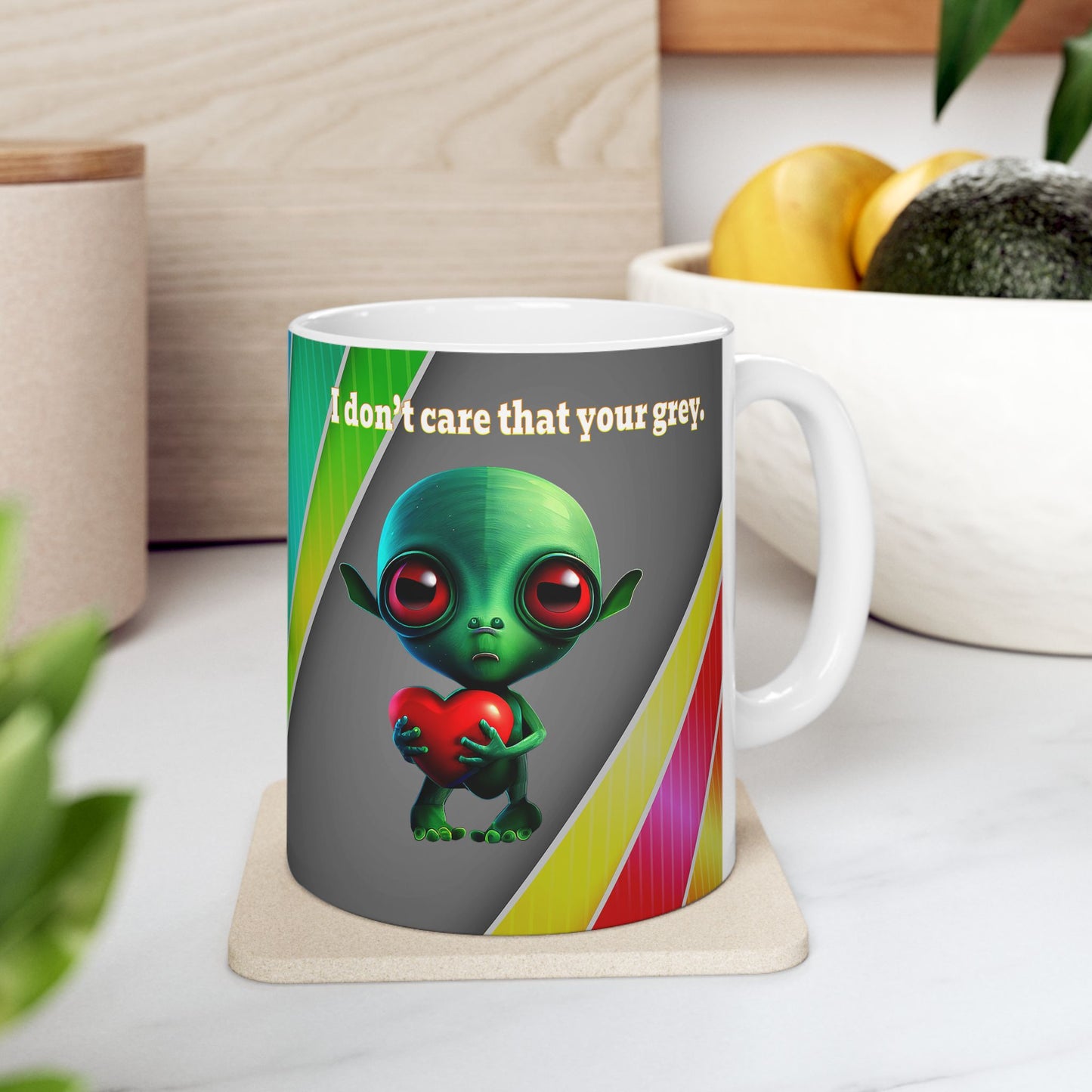I don't care that your grey - White Mug (rainbow split)