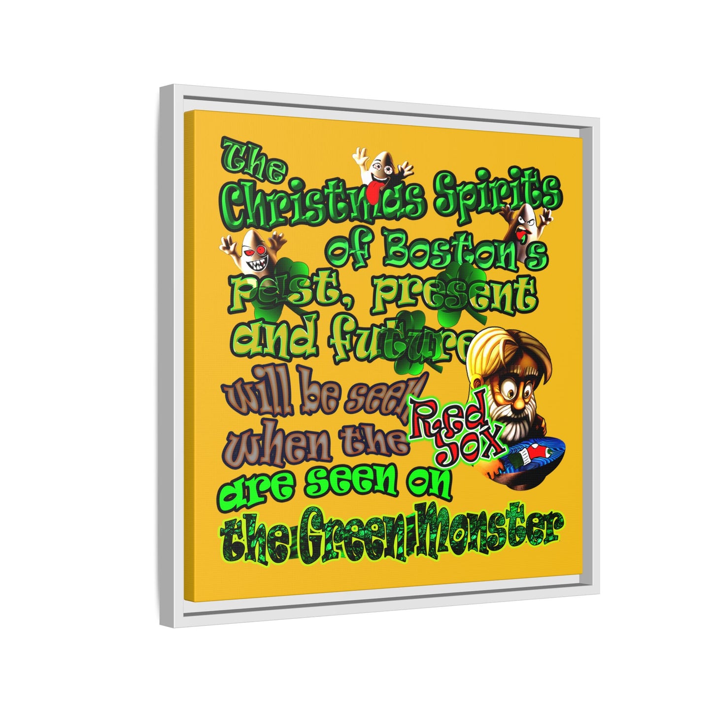 christmas spirits of boston - framed canvas art (yellow)
