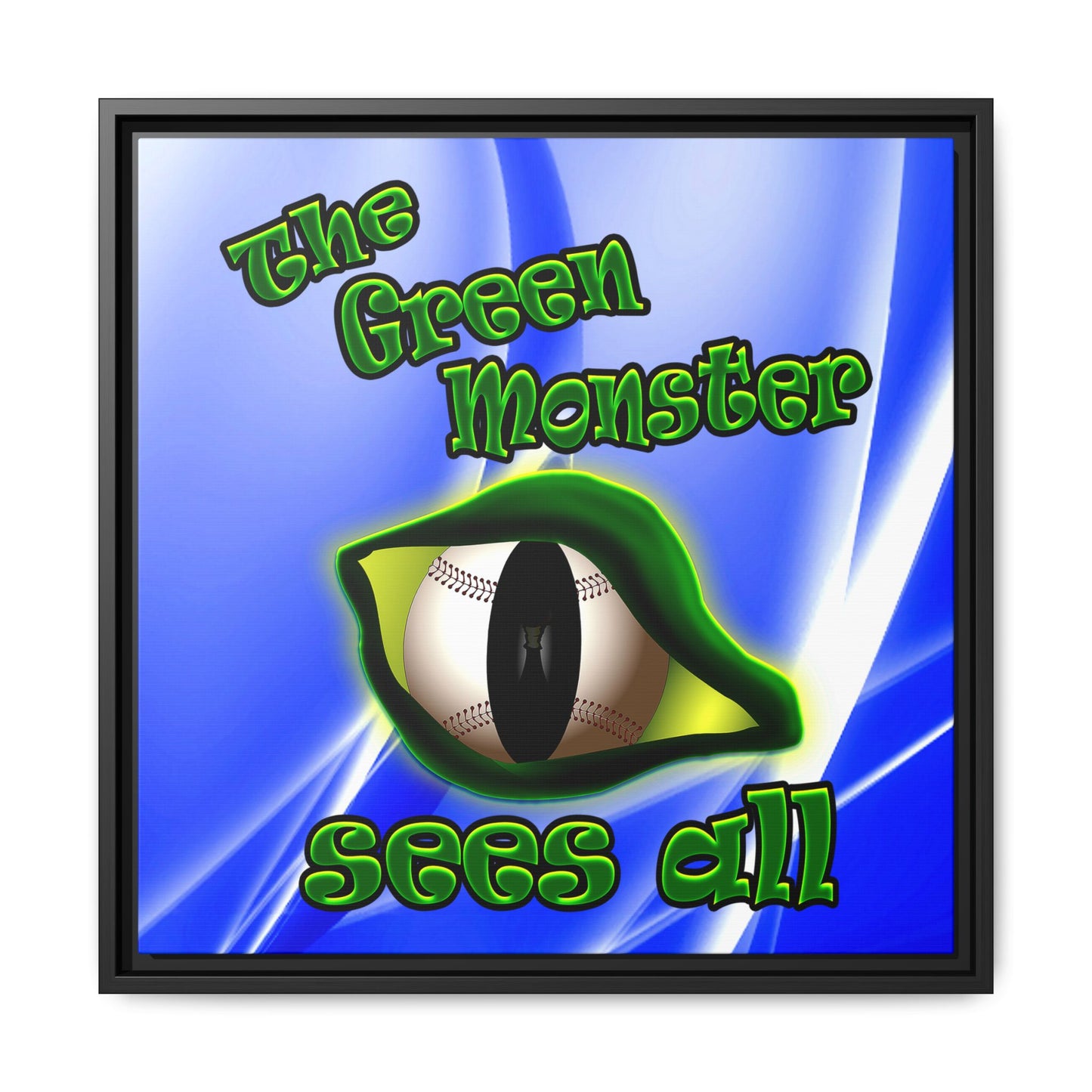 green monster - framed canvas art (blue-white wave)