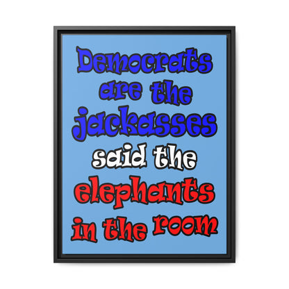 donkeys and elephants - framed canvas art (light blue)