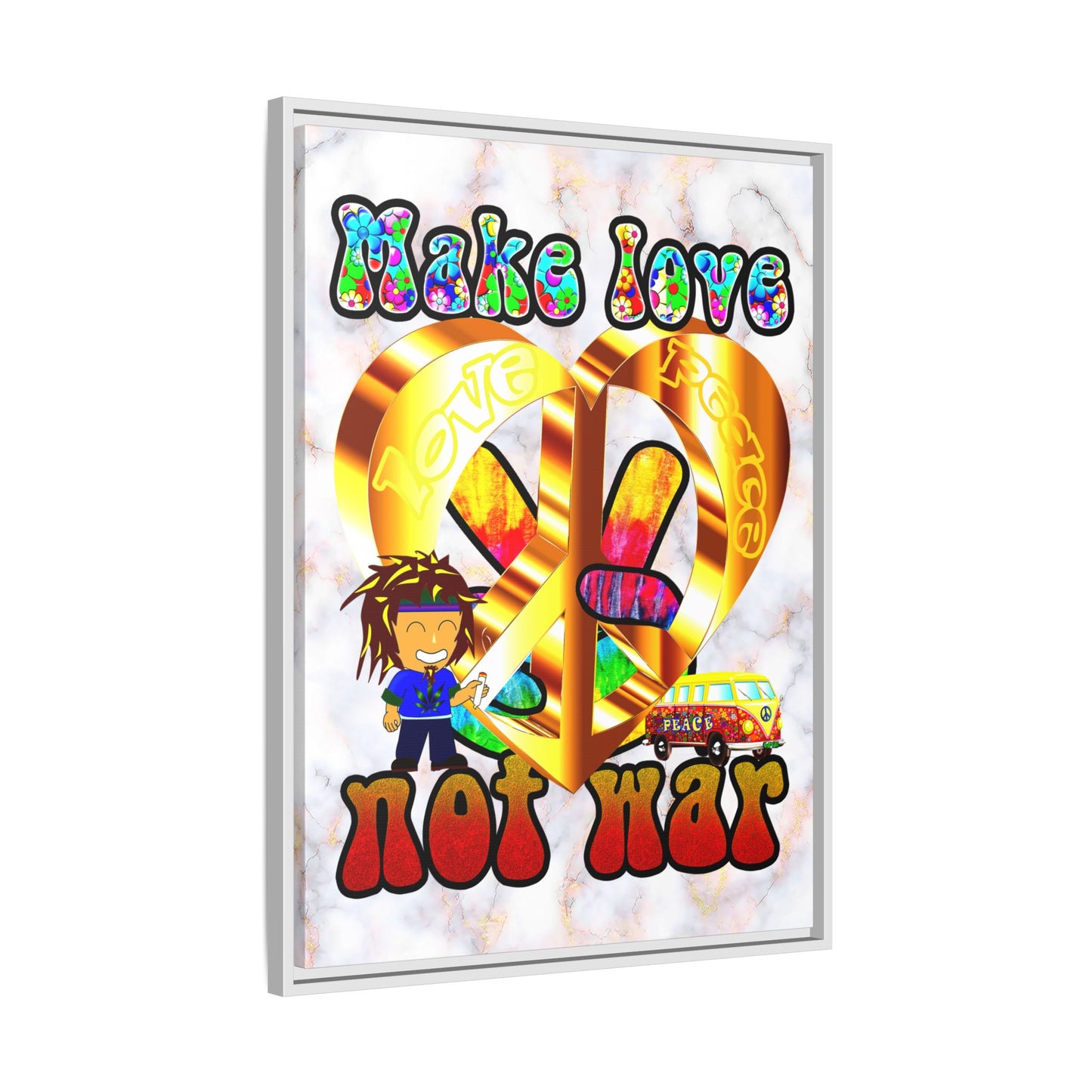 love peace - framed canvas art (white marble)