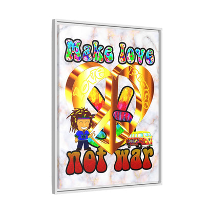 love peace - framed canvas art (white marble)