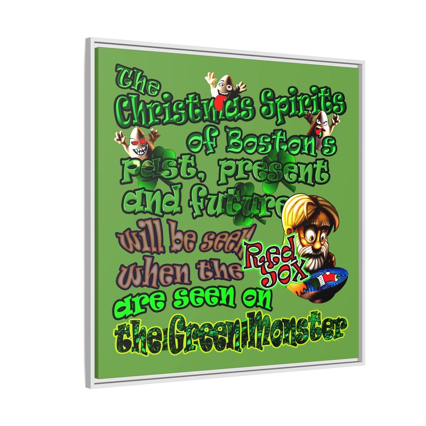 christmas spirits of boston - framed canvas art (green)