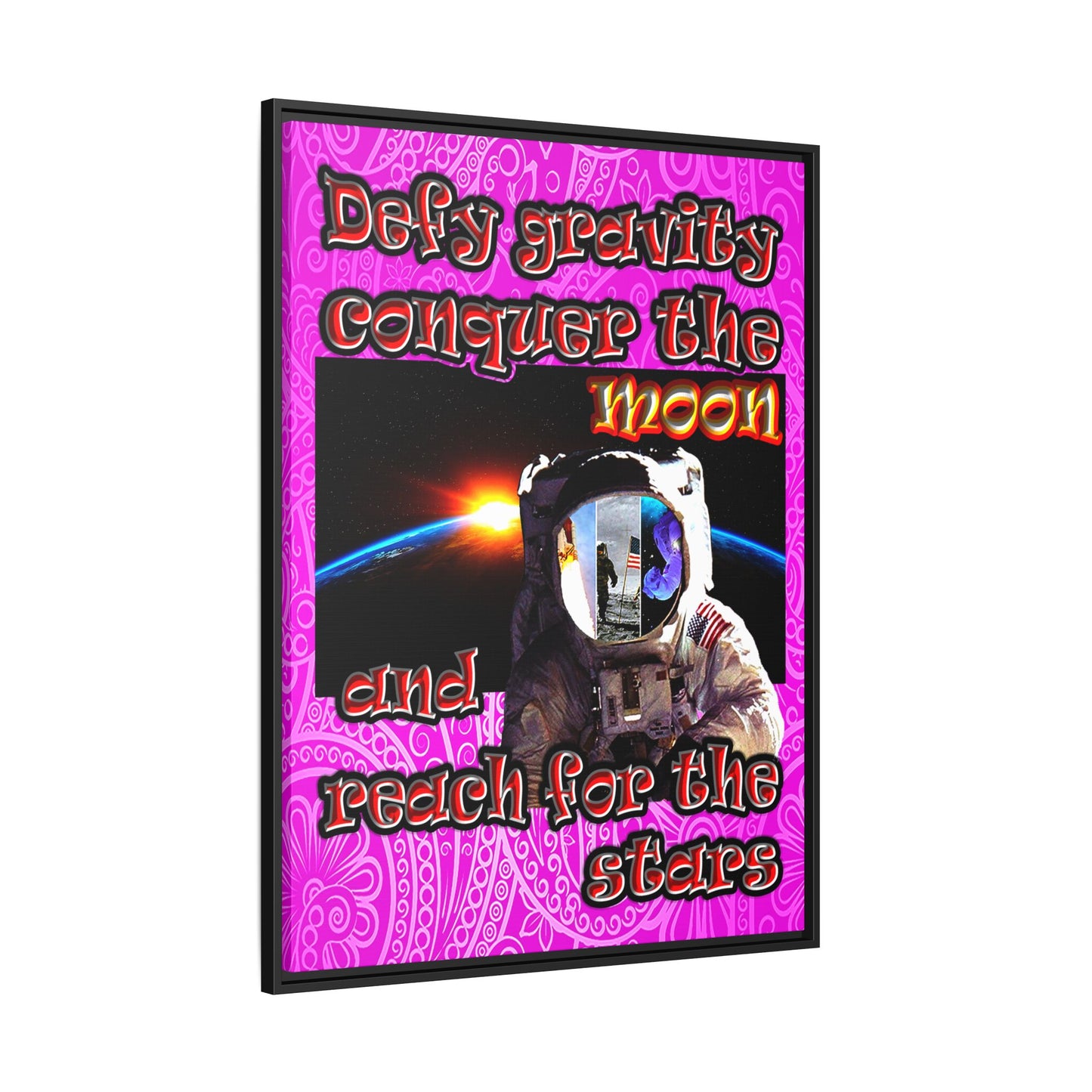 defy conquer reach - framed canvas art (pink swirl)