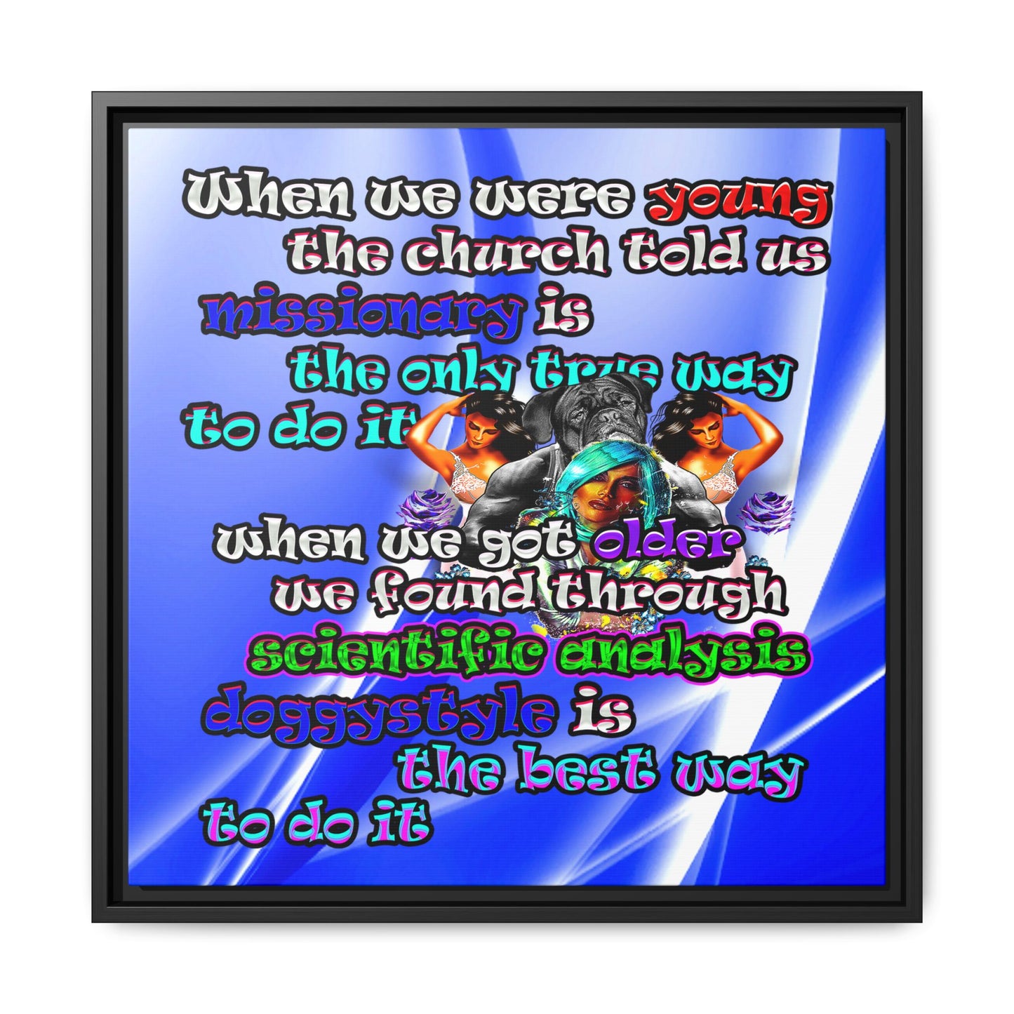 doggystyle - framed canvas art (blue-white wave)