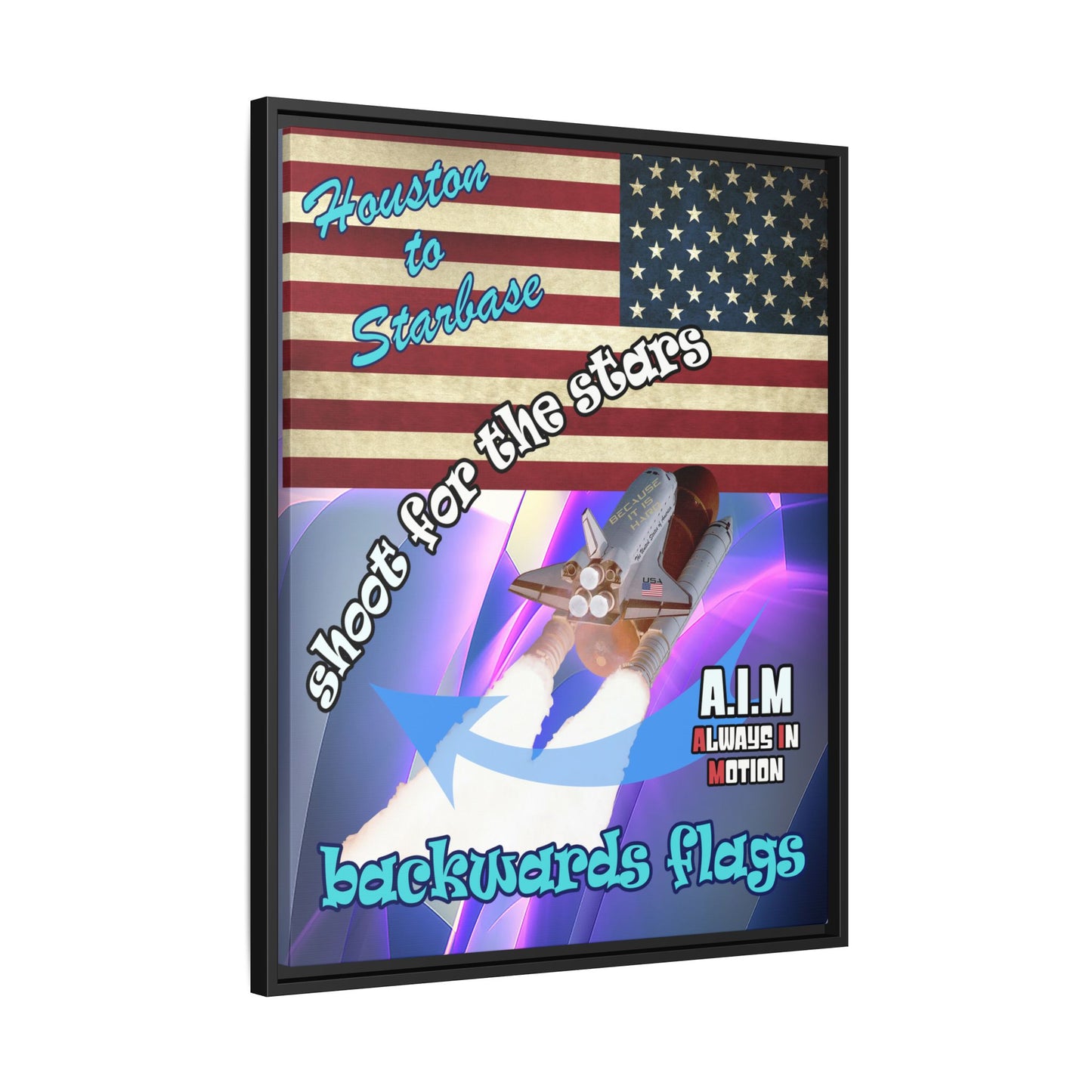 shoot for the stars - framed canvas art (grey-pink wave)