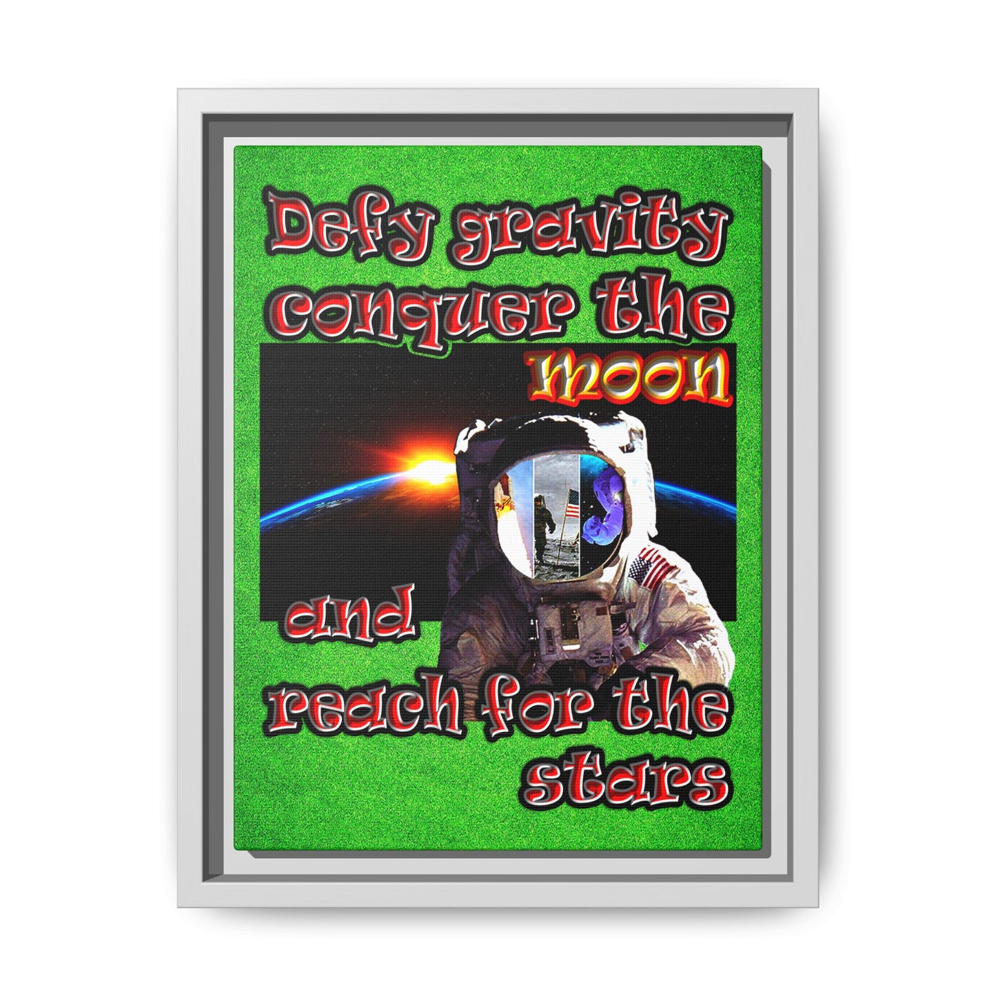 defy conquer reach - framed canvas art (green turf)