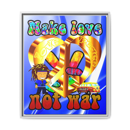 love peace - framed canvas art (blue-white wave)