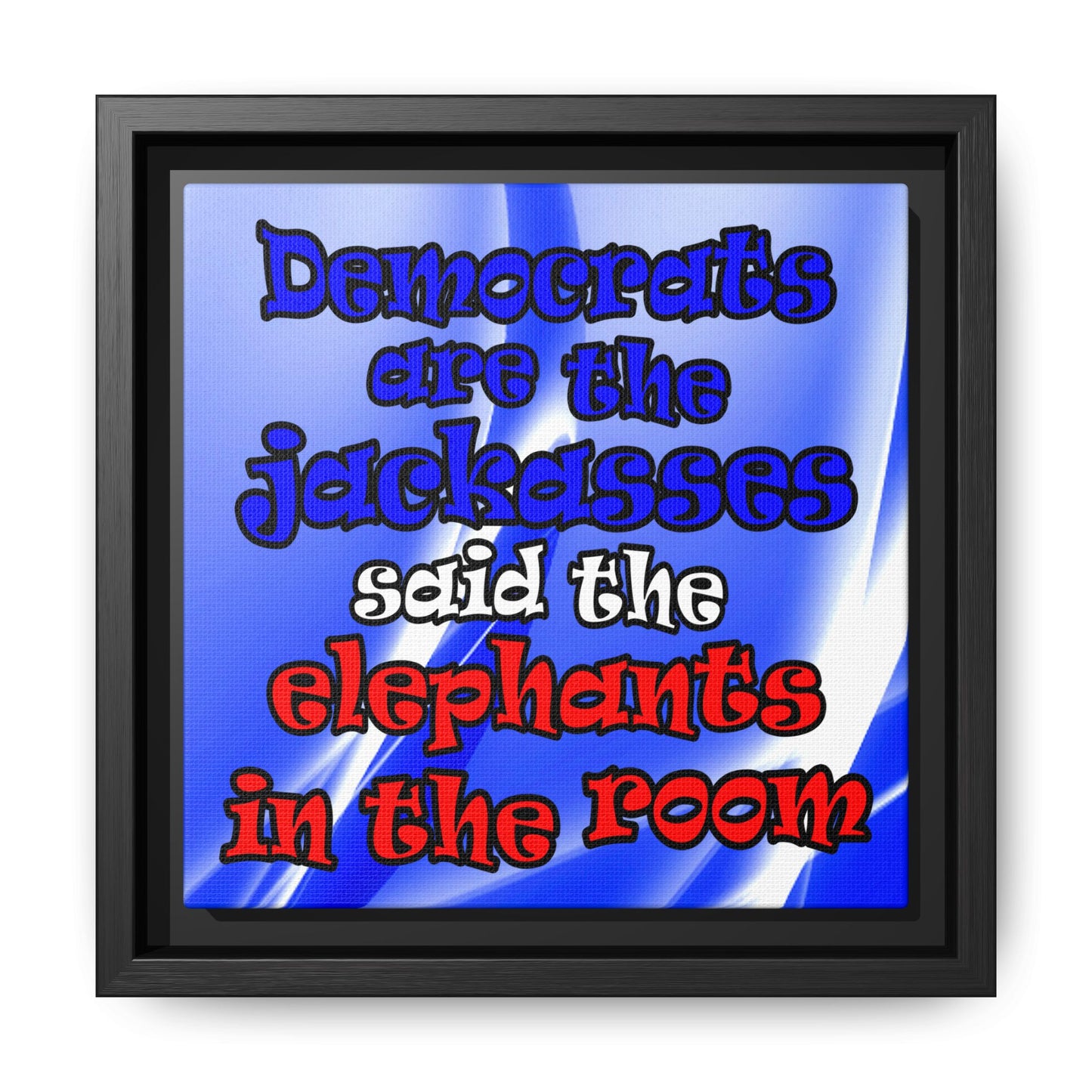donkeys and elephants - framed canvas art (blue-white wave)