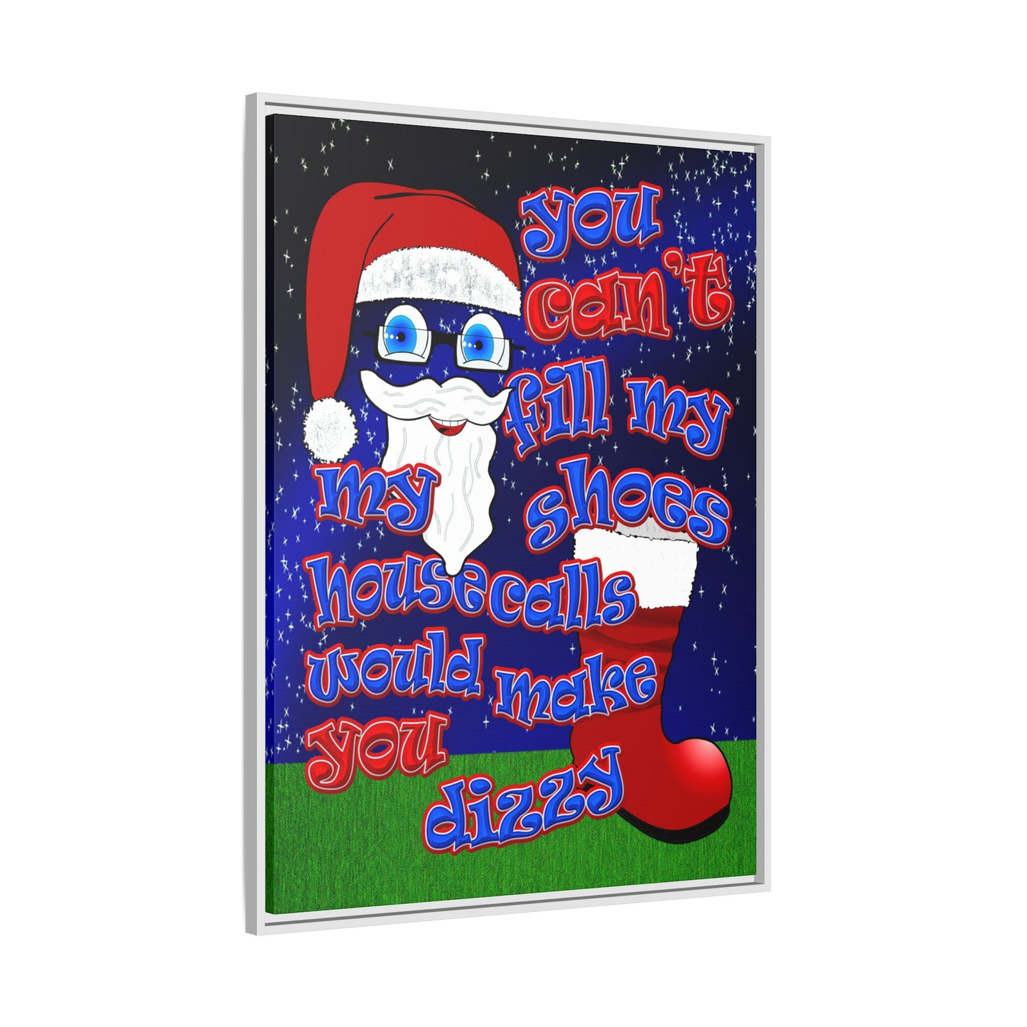 santa's shoes - framed canvas art ('snoops' background)