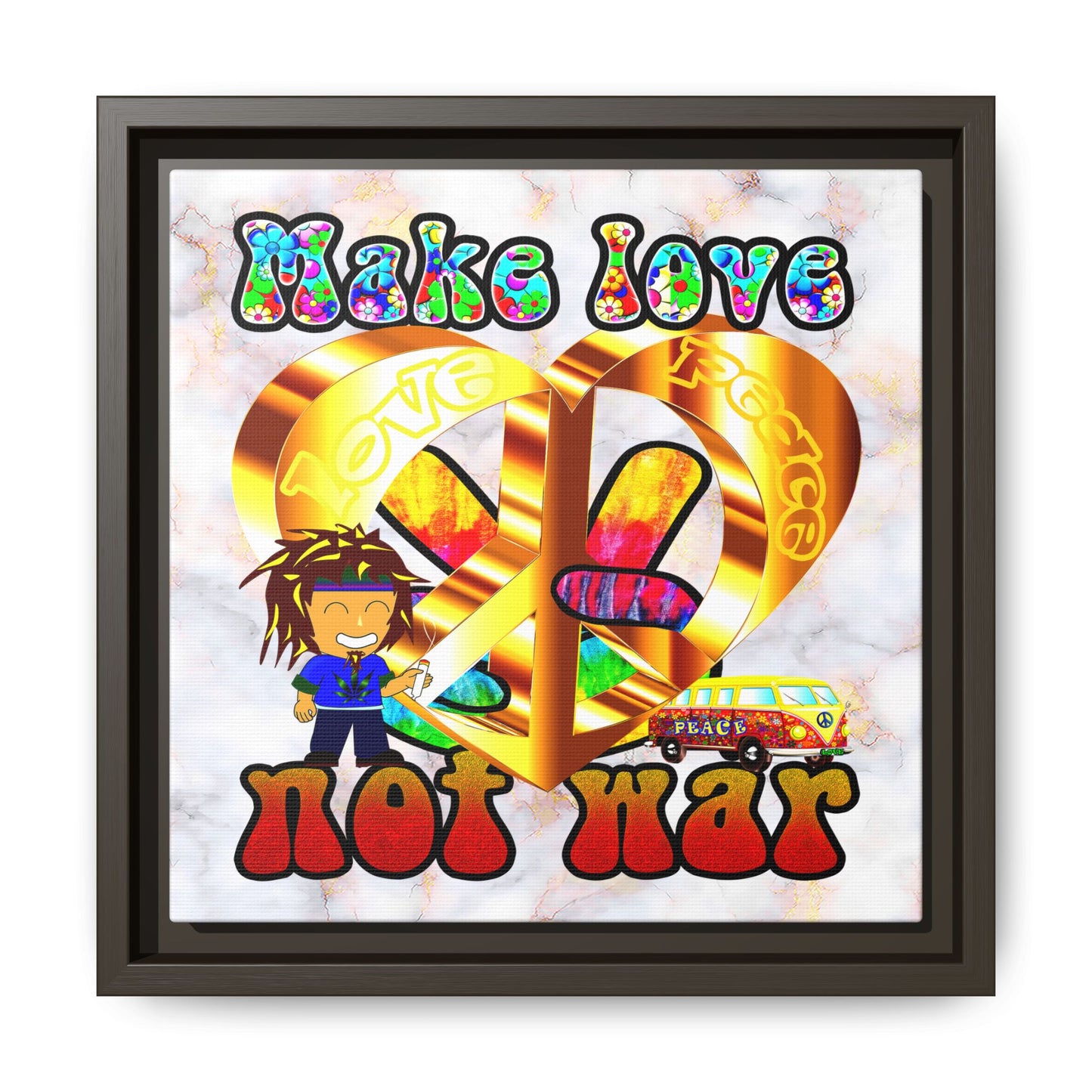 love peace - framed canvas art (white marble)
