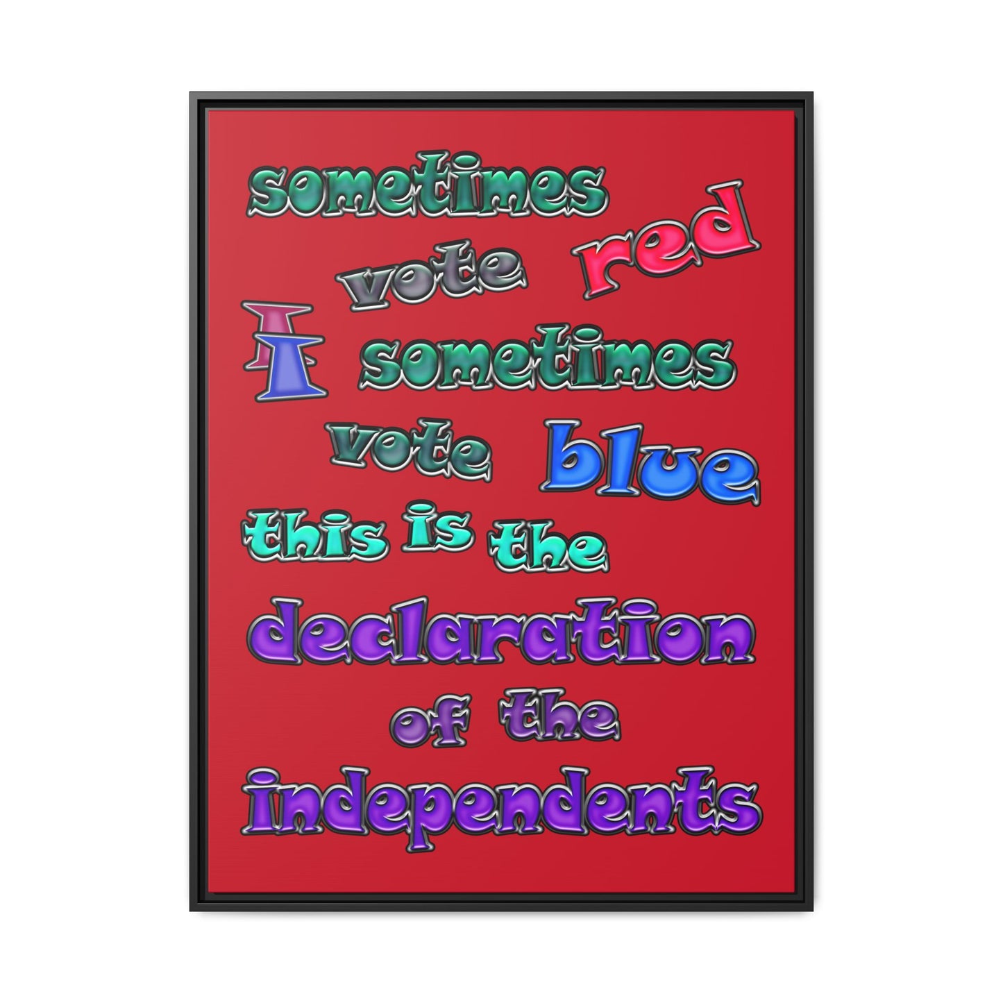 declaration of the independents - framed canvas art (dark red)