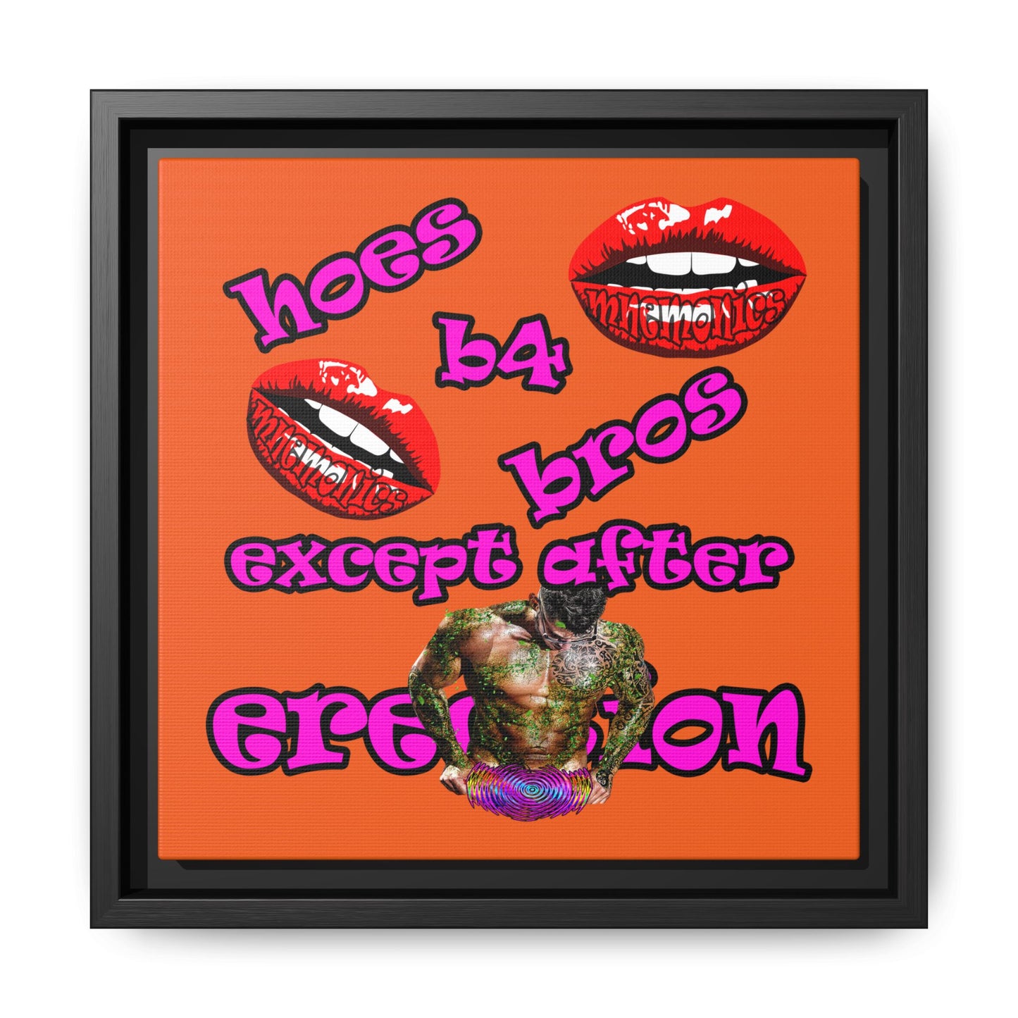 hoes b4 bros - framed canvas art (orange)