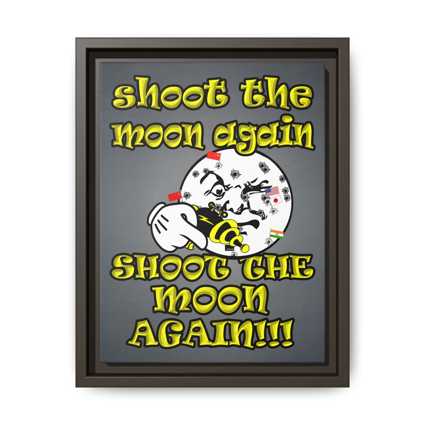 shoot the moon again - framed canvas art (grey-light grey)
