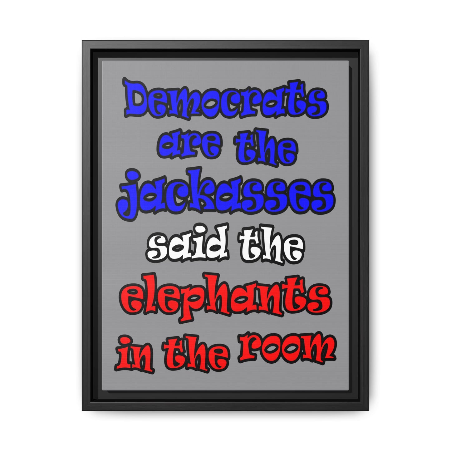 donkeys and elephants - framed canvas art (grey)