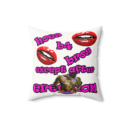 hoes b4 bros - Faux Suede Square Pillow - (white)
