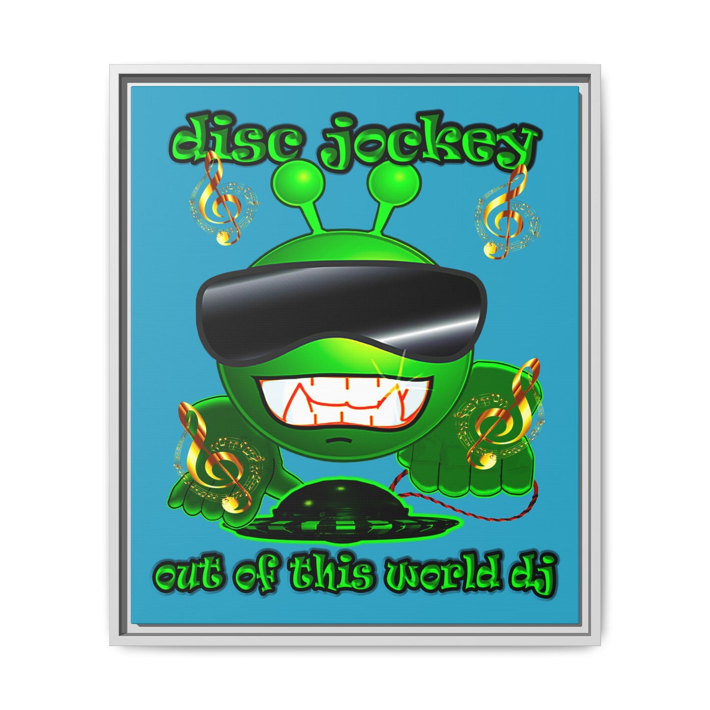 disc jockey - framed canvas art (turquoise)