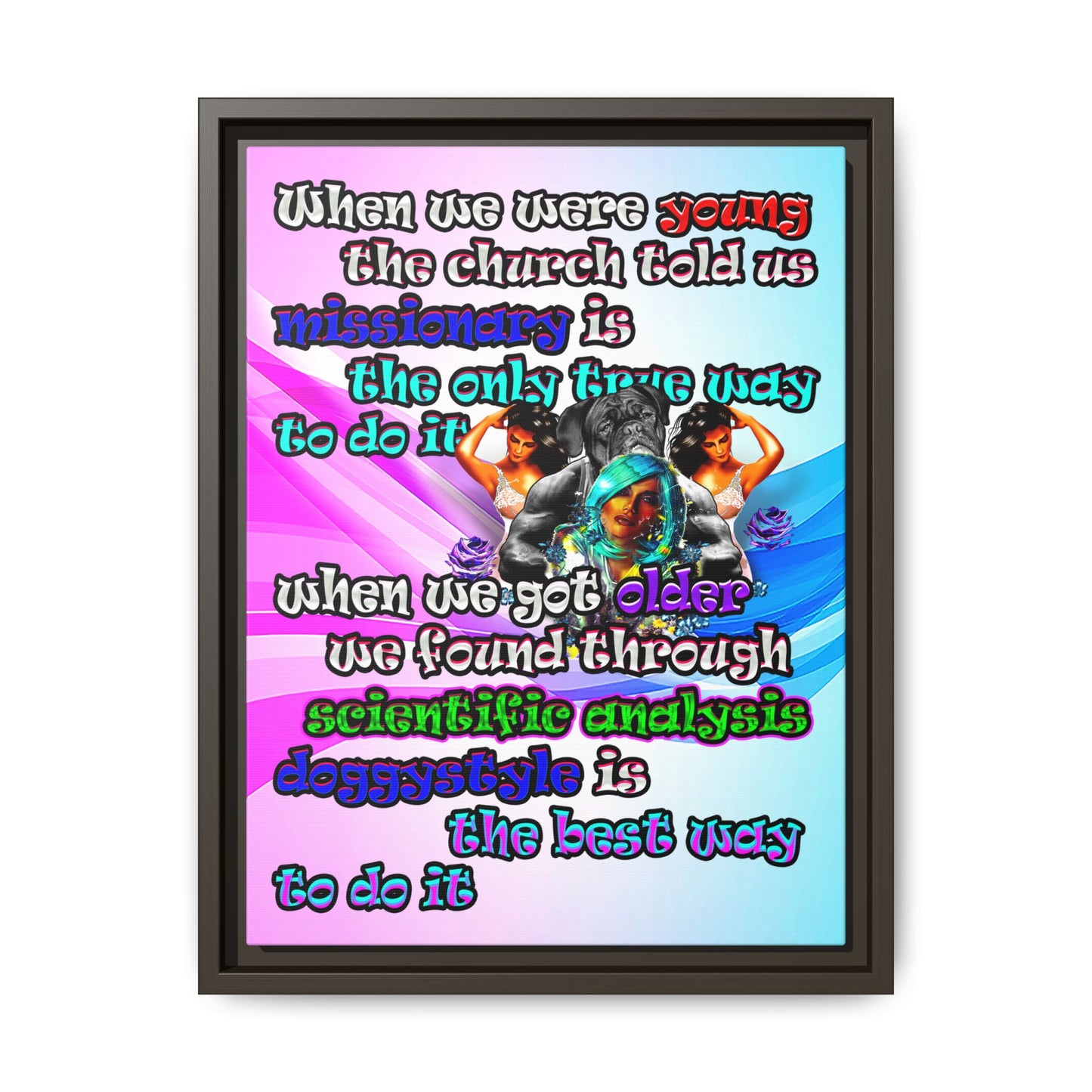 doggystyle - framed canvas art (light blue-pink wave)