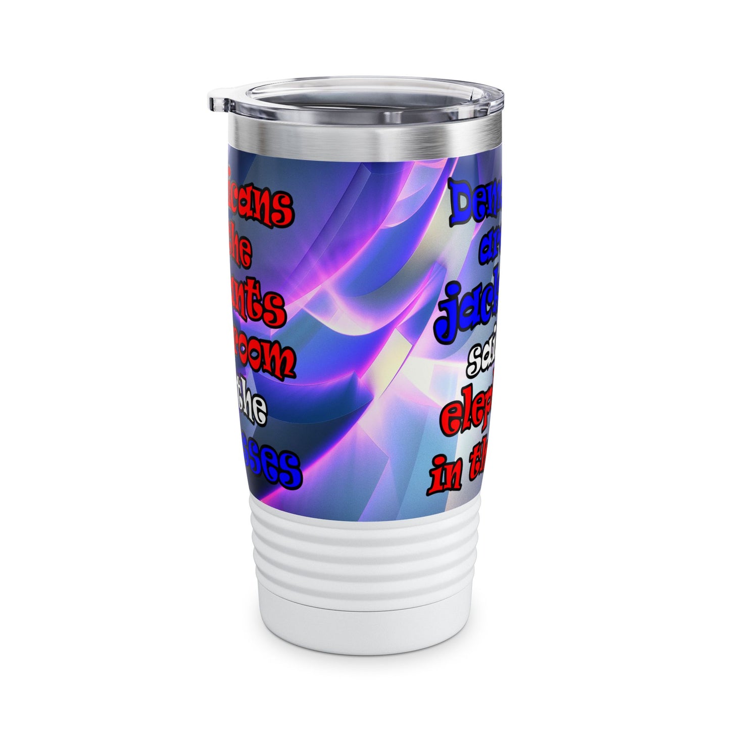 donkeys and elephants - Ringneck Tumbler, 20oz (grey-pink wave)