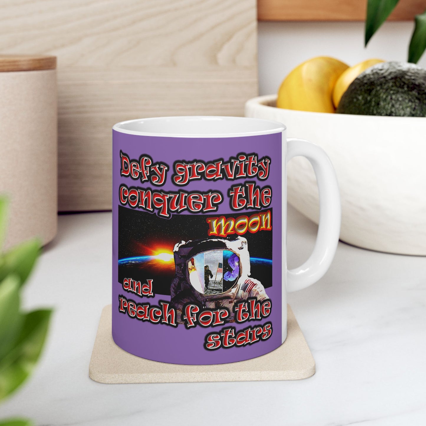 defy conquer reach - White Mug (light purple)