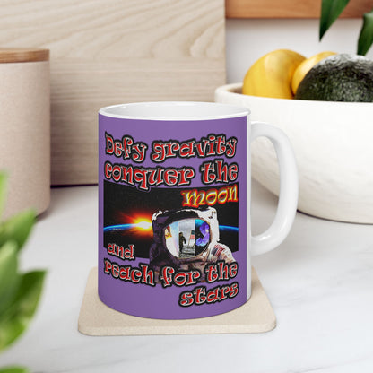 defy conquer reach - White Mug (light purple)
