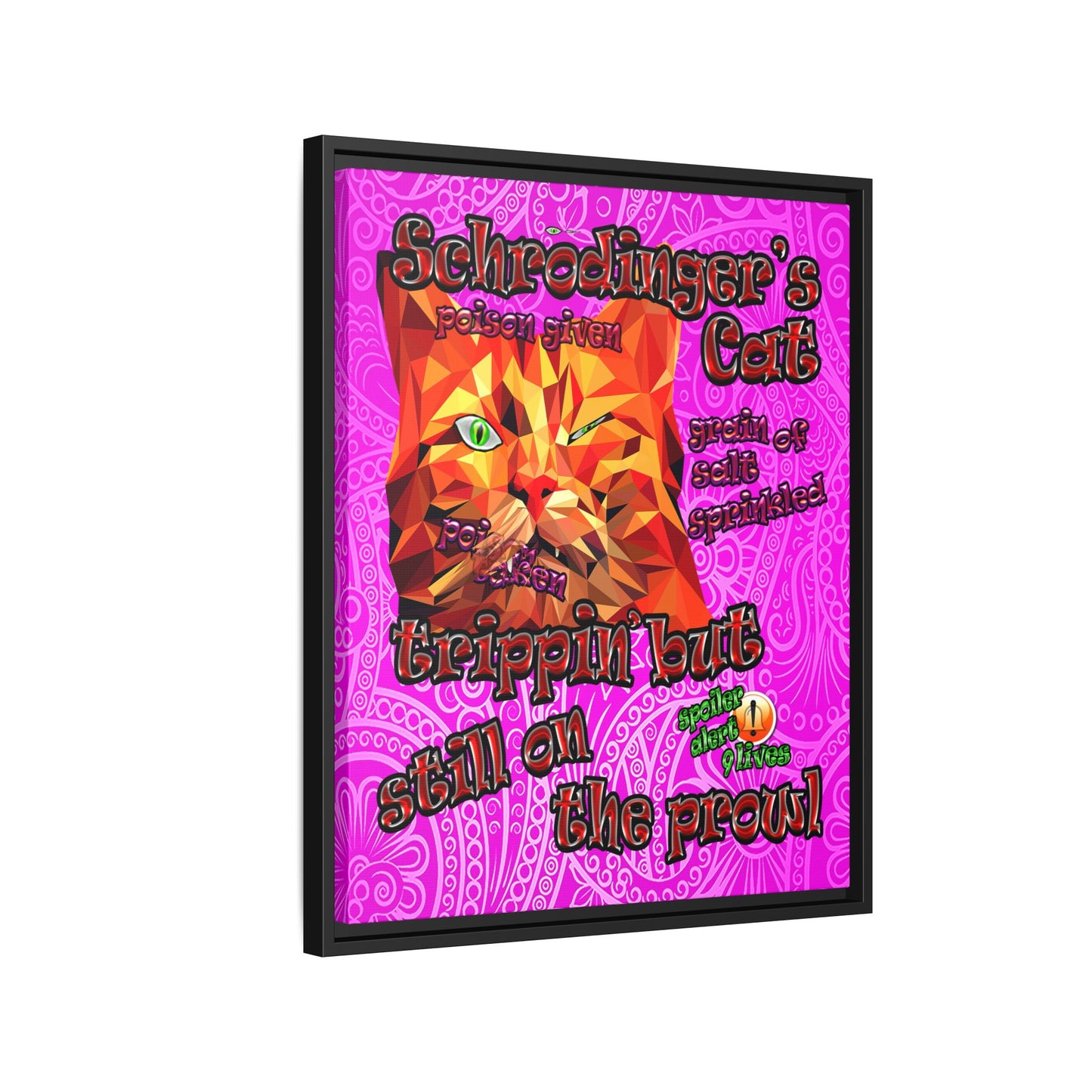 schrodinger's cat - framed canvas art (pink swirl)
