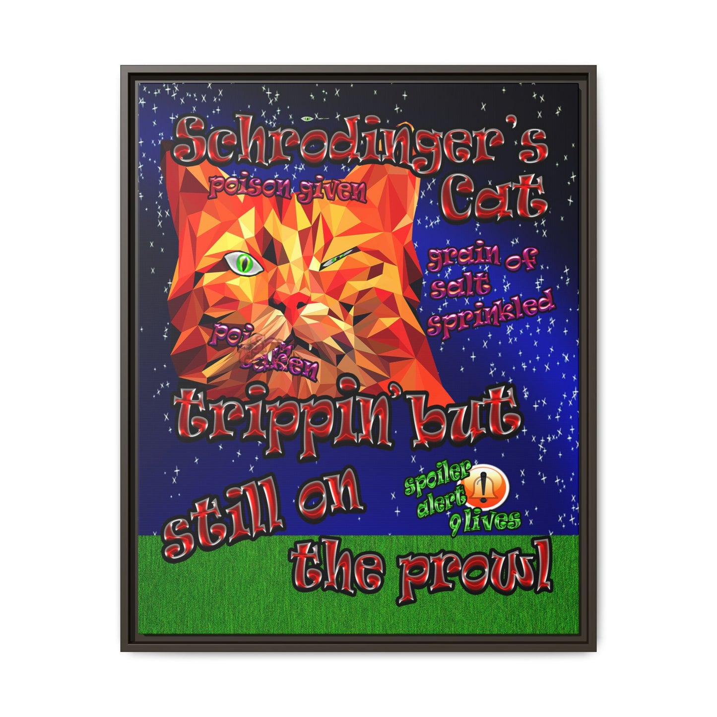 schrodinger's cat - framed canvas art ('snoops' background)