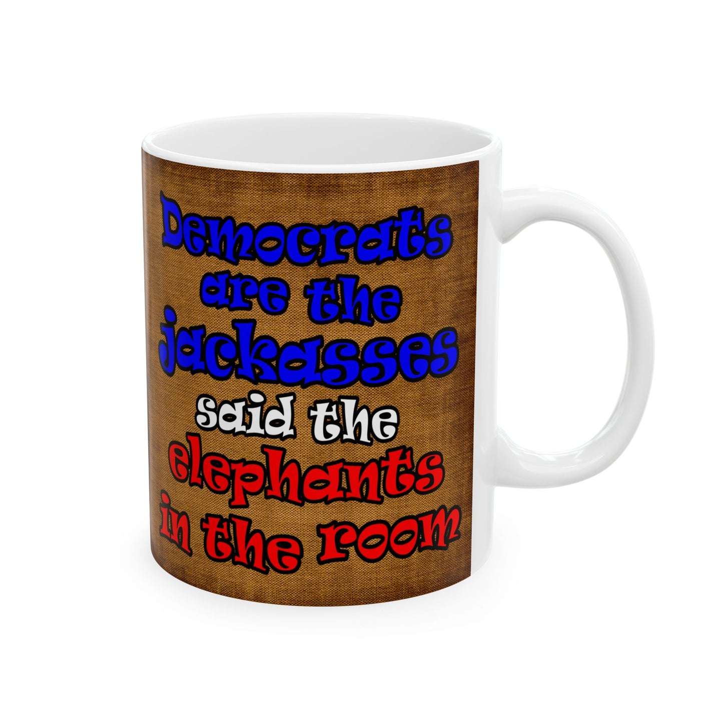 donkeys and elephants - White Mug (brown papyrus)