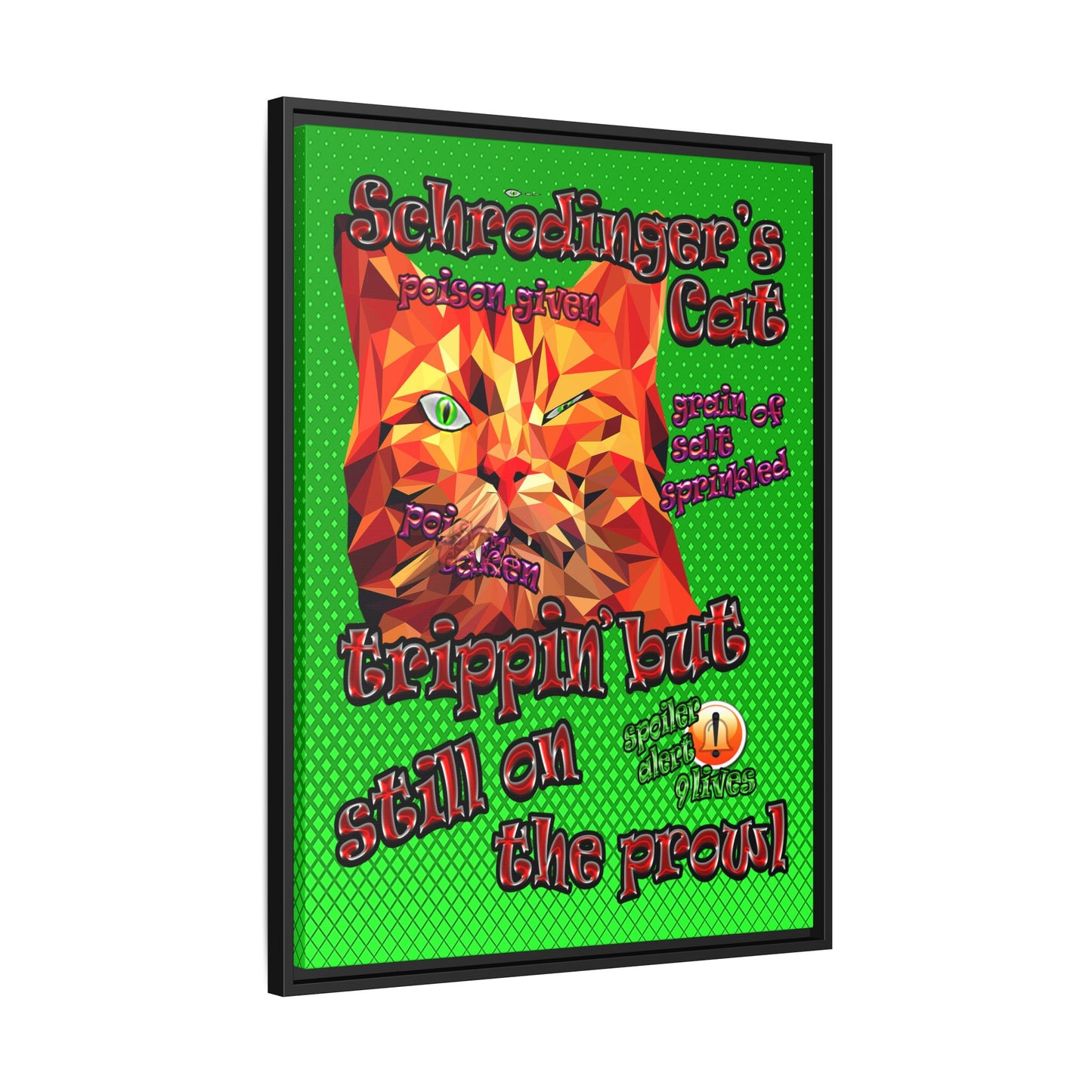 schrodinger's cat - framed canvas art (logo green)