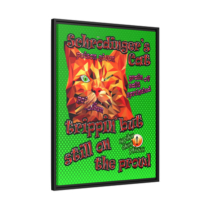 schrodinger's cat - framed canvas art (logo green)