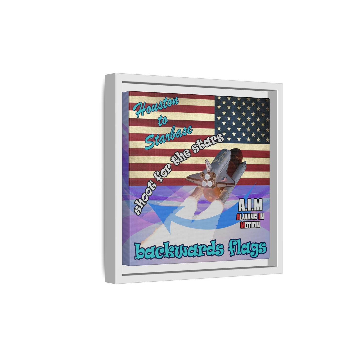 shoot for the stars - framed canvas art (light blue-pink wave)