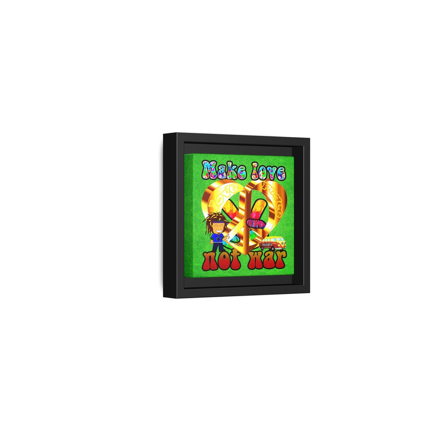 love peace - framed canvas art (green turf)