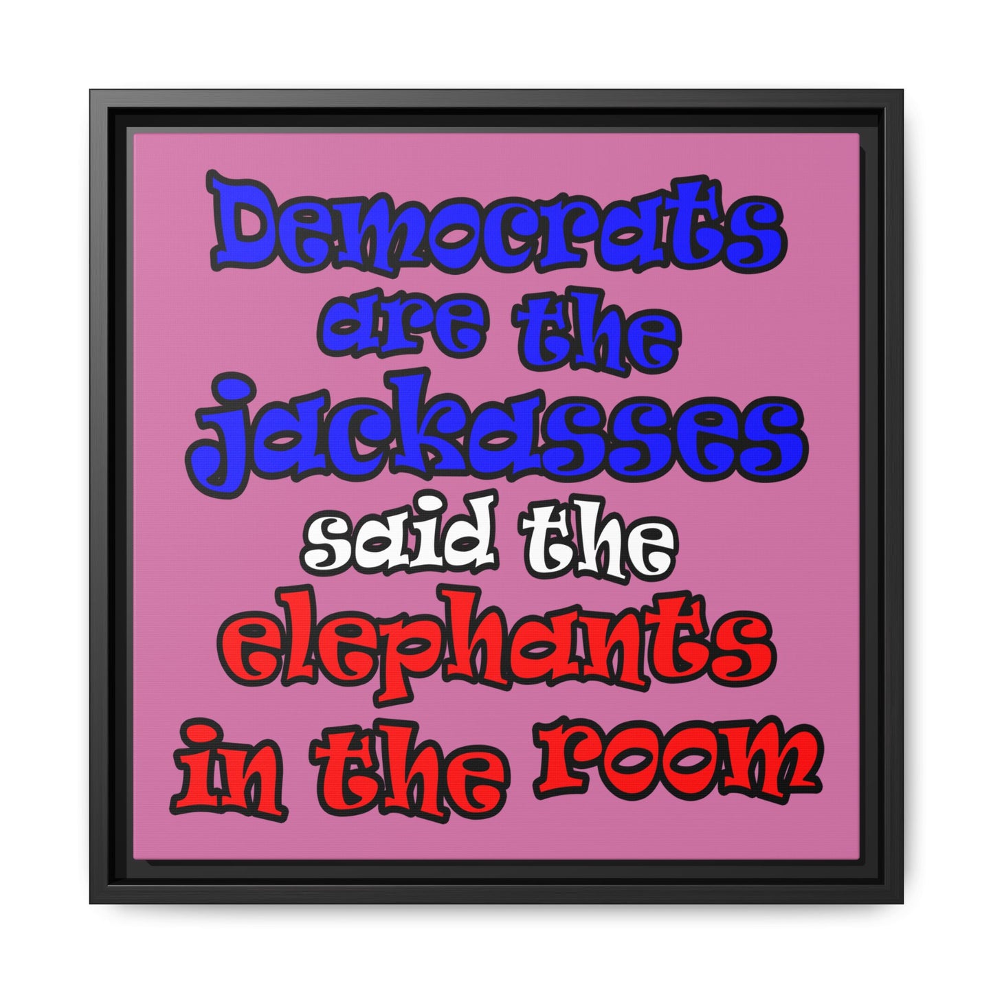 donkeys and elephants - framed canvas art (light pink)