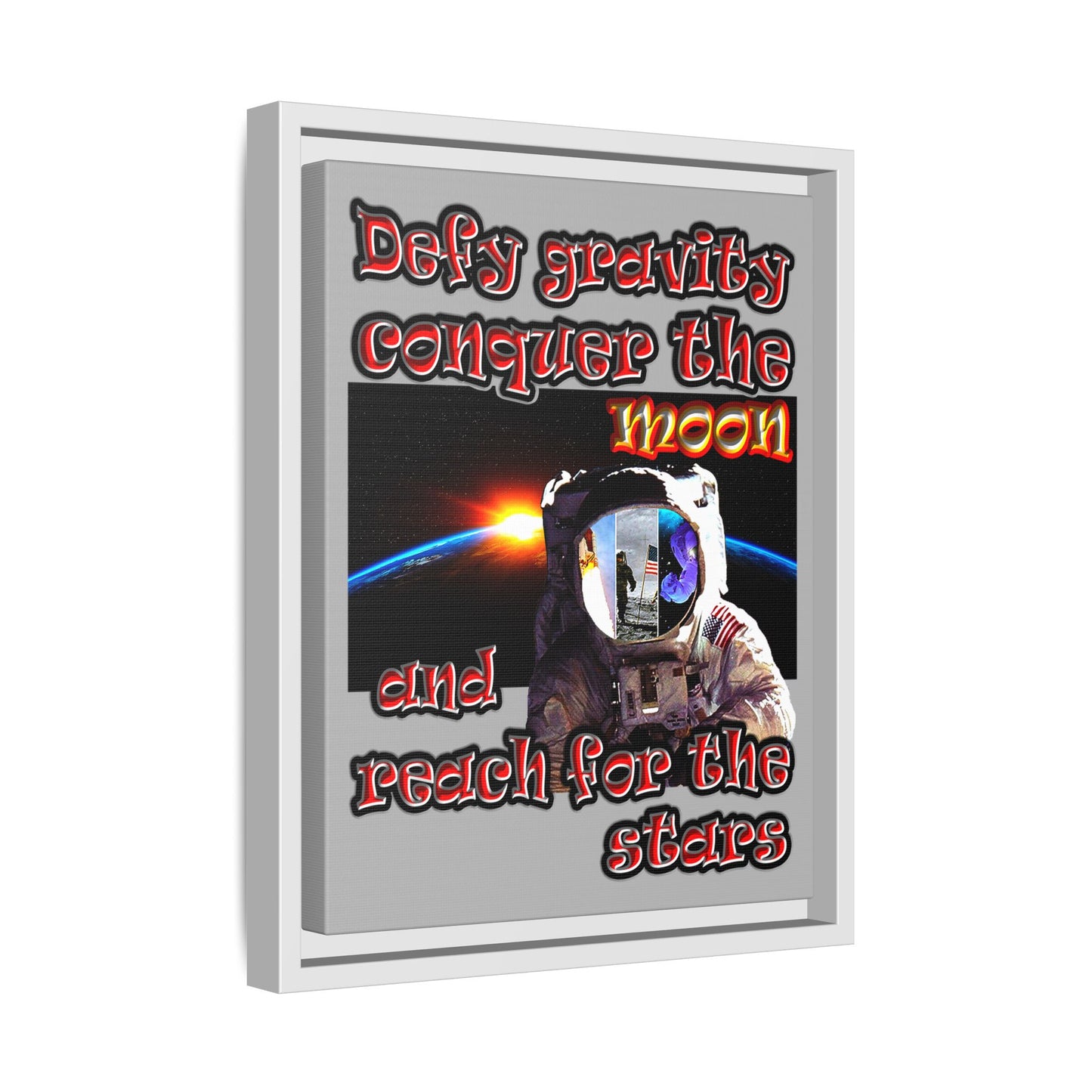 defy conquer reach - framed canvas art (light grey)