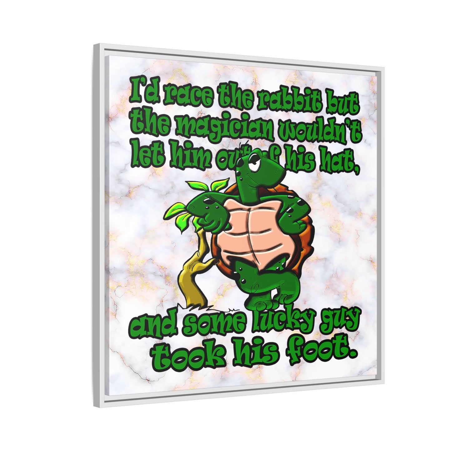 turtle race - framed canvas art (white marble)