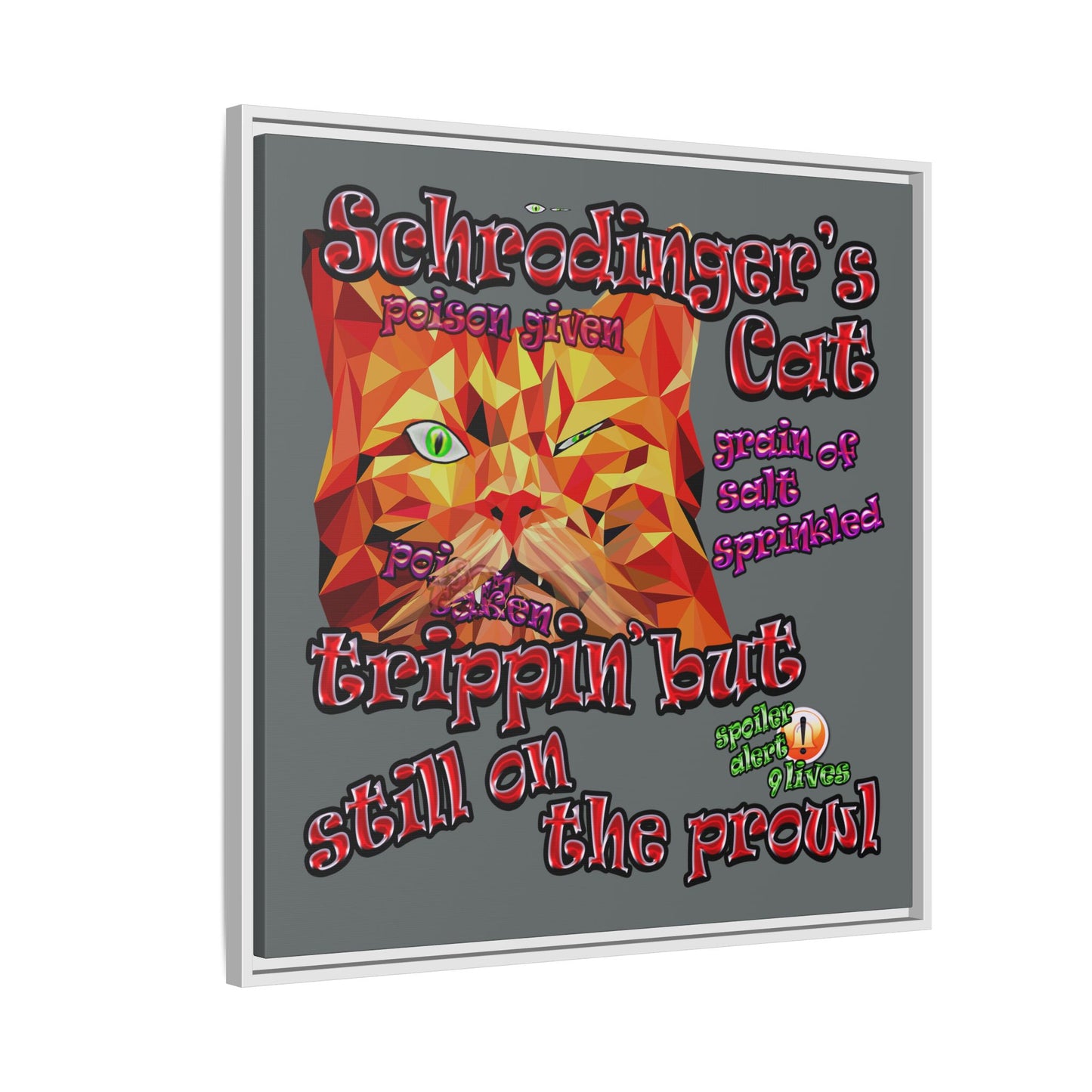 schrodinger's cat - framed canvas art (dark grey)