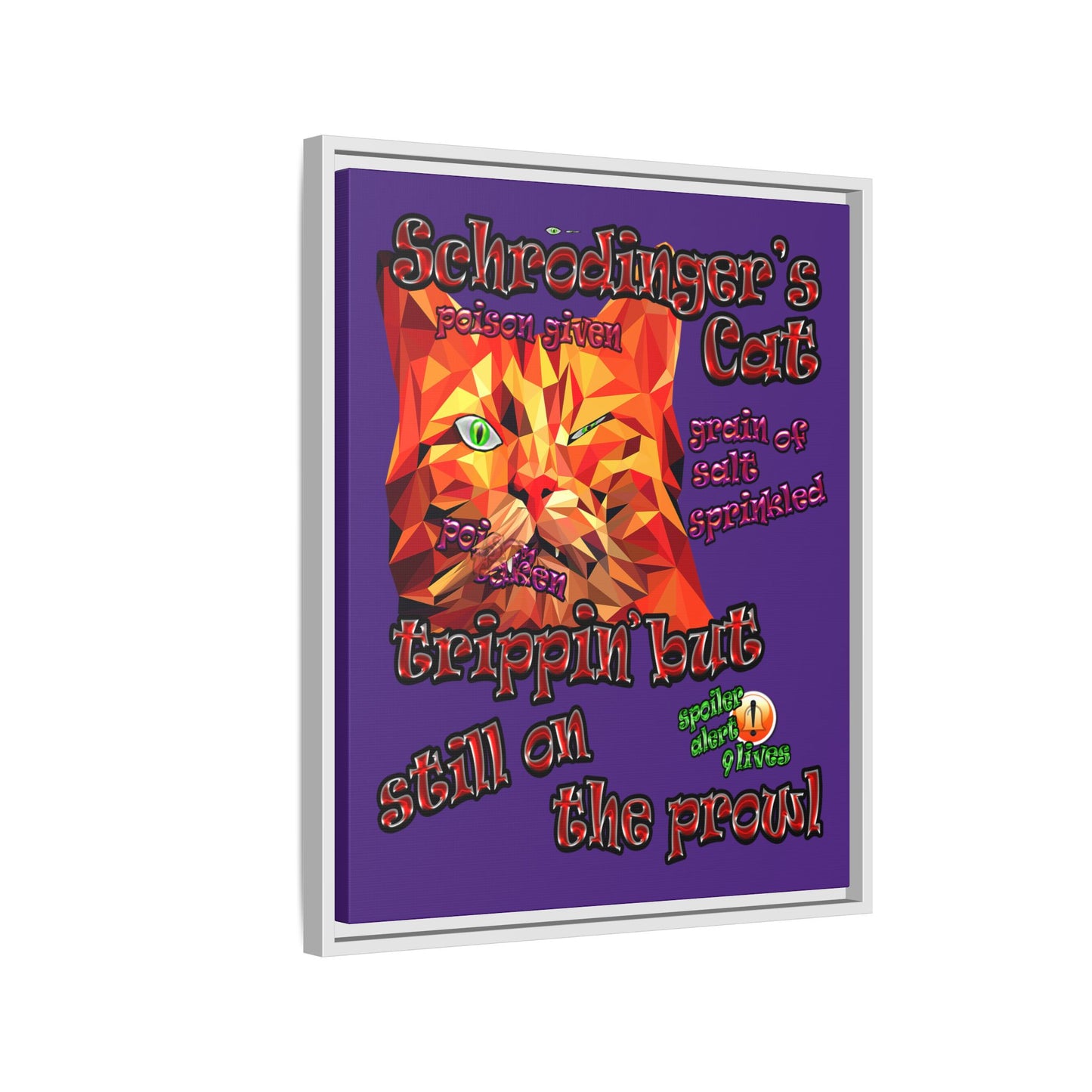 schrodinger's cat - framed canvas art (purple)
