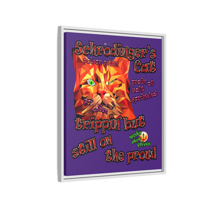 schrodinger's cat - framed canvas art (purple)
