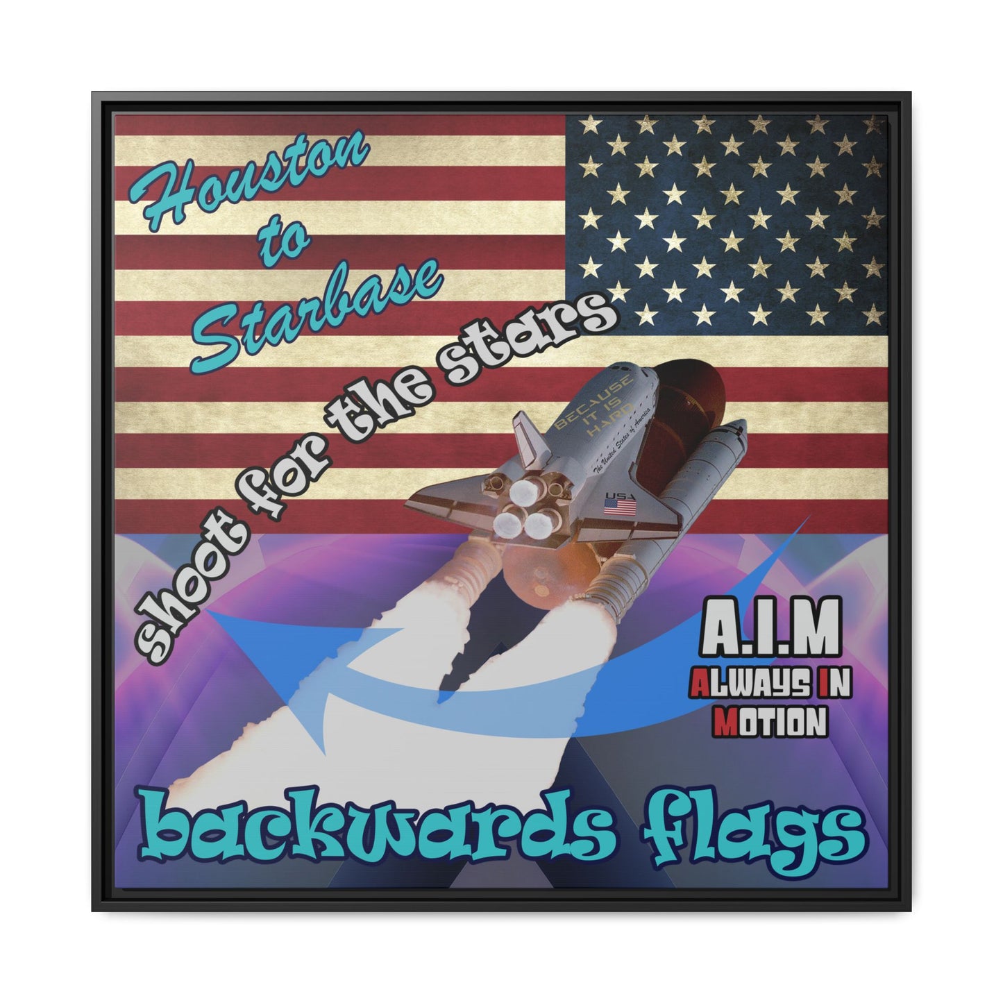 shoot for the stars - framed canvas art (grey-pink wave)