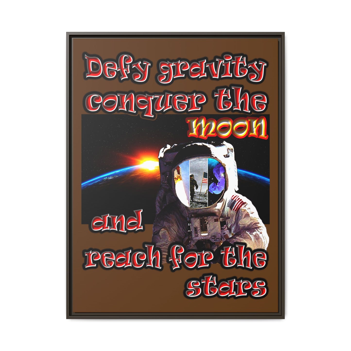 defy conquer reach - framed canvas art (brown)