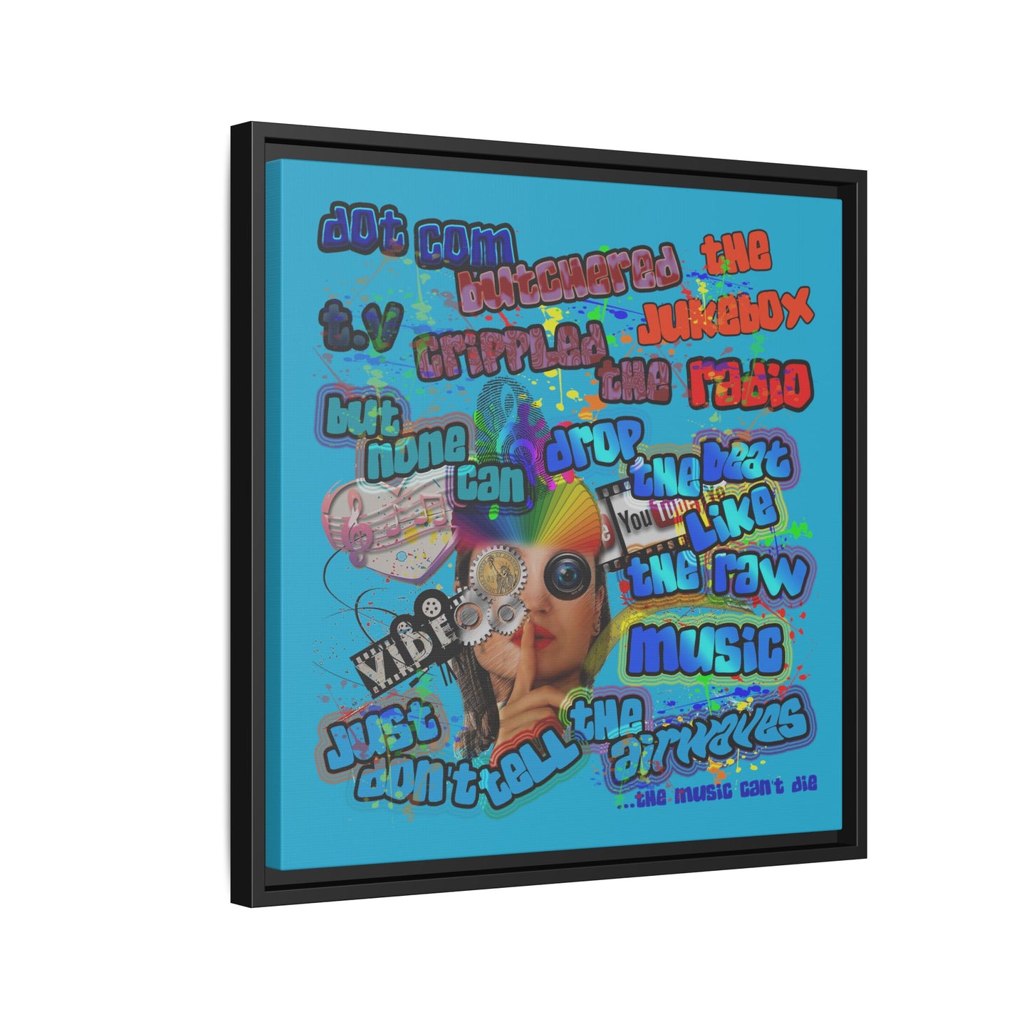drop the beat - framed canvas art (turquoise)