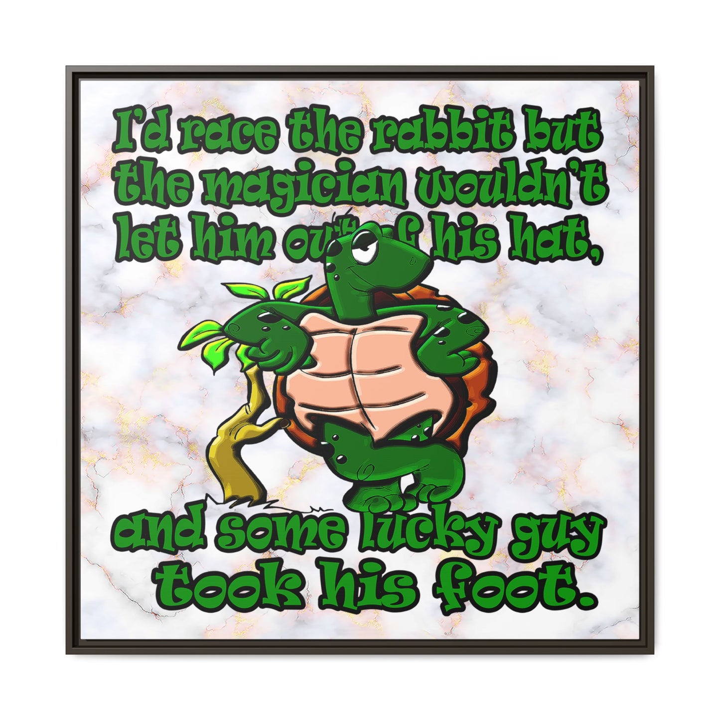 turtle race - framed canvas art (white marble)