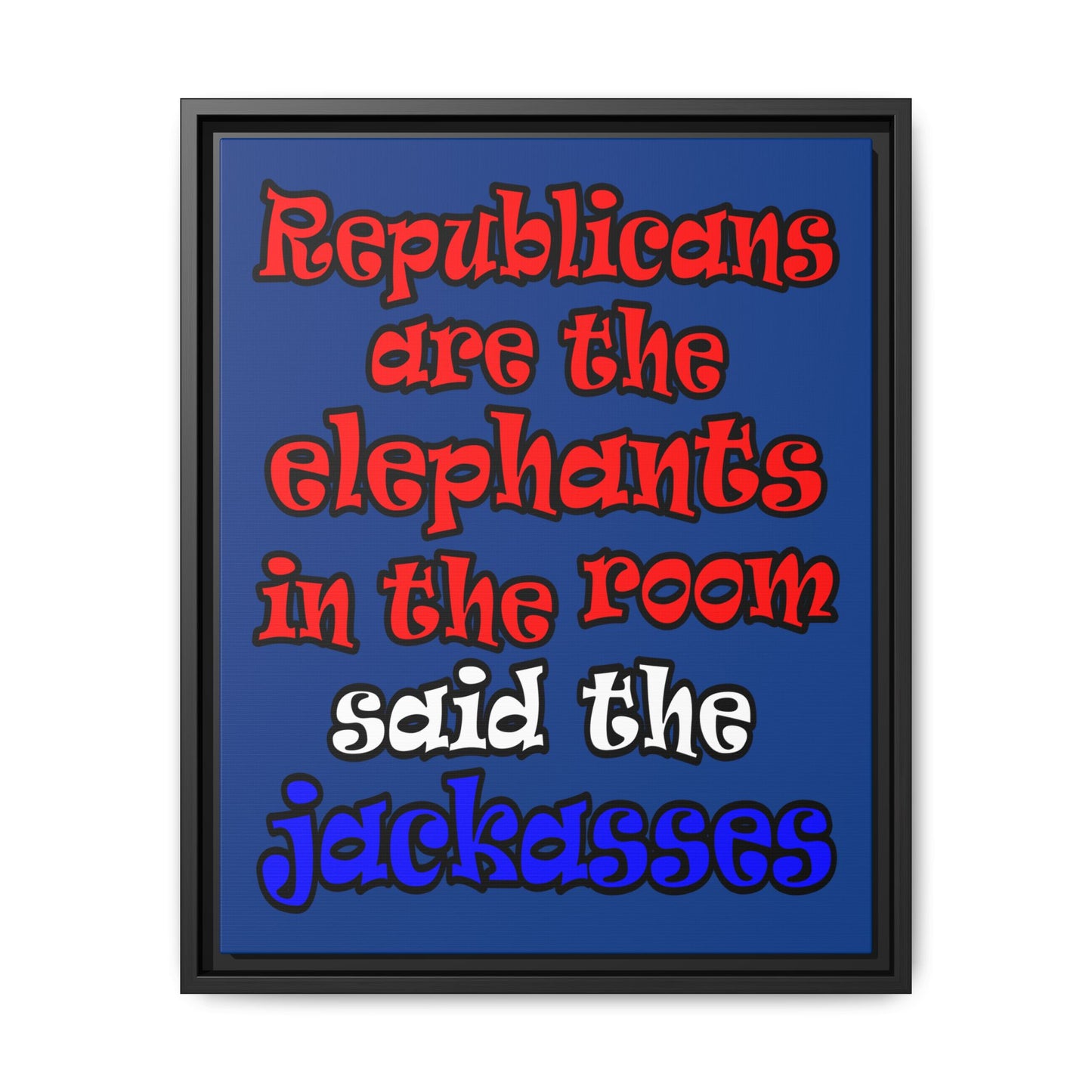 donkeys and elephants - framed canvas art (dark blue)