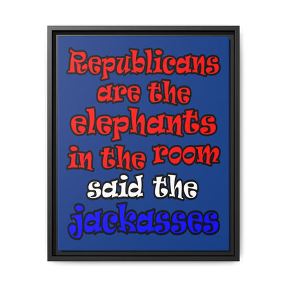donkeys and elephants - framed canvas art (dark blue)