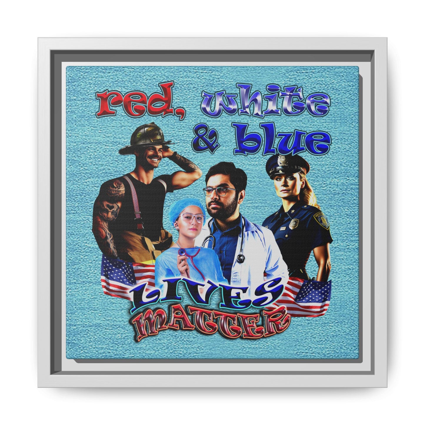 rw&b lives matter - framed canvas art (faded blue)