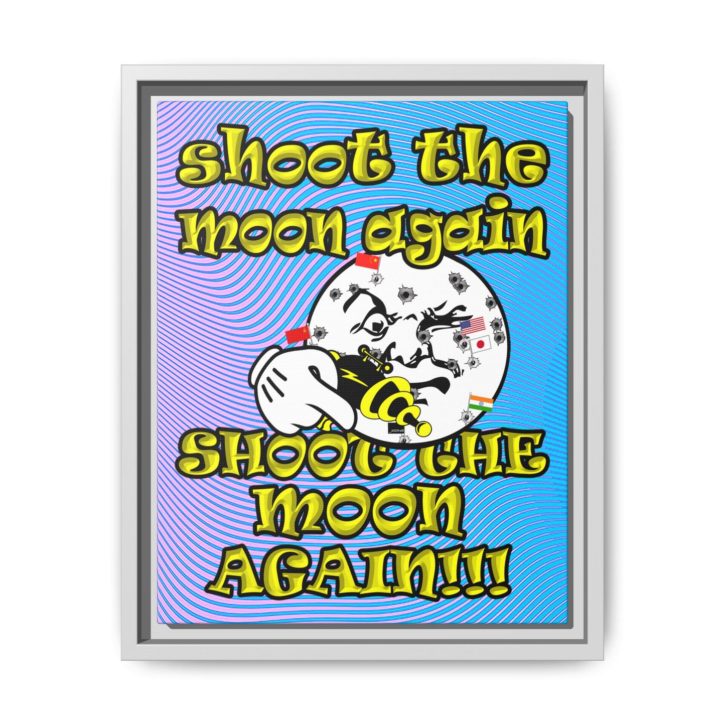 shoot the moon again - framed canvas art (light blue-purple wave)