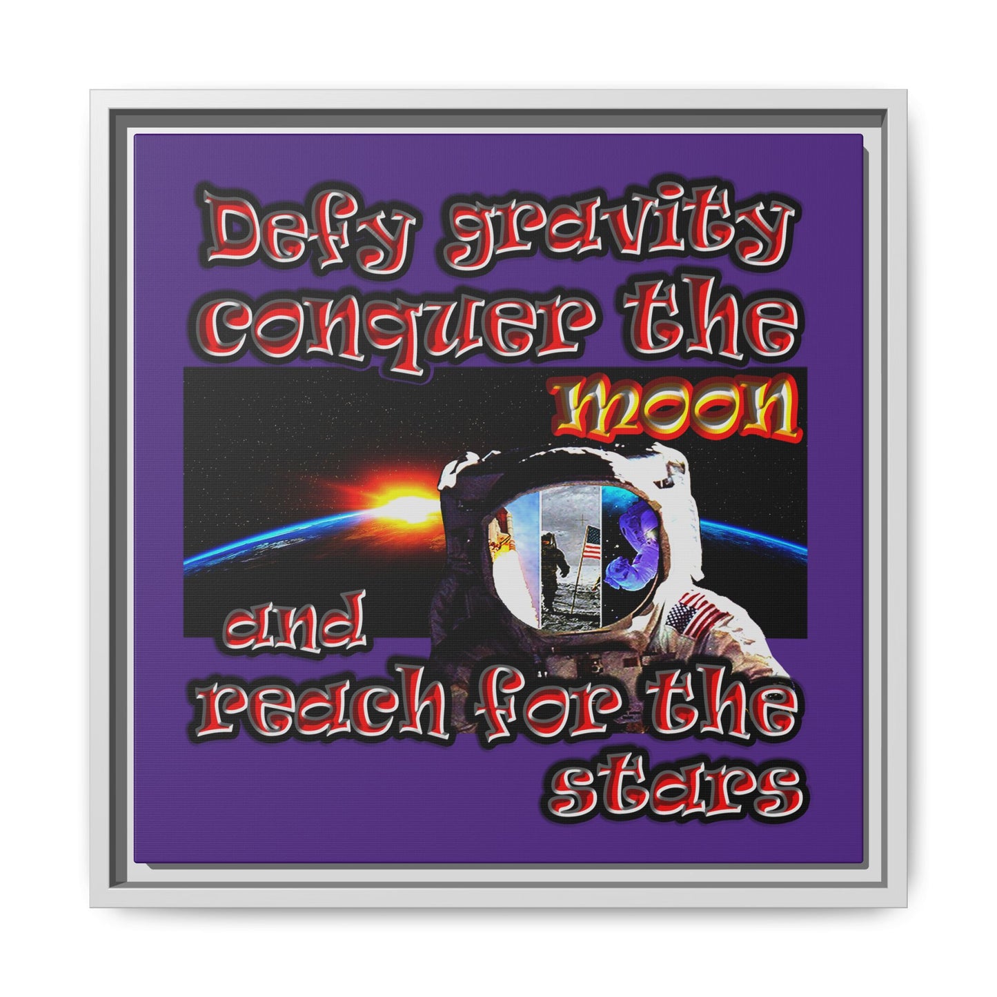 defy conquer reach - framed canvas art (purple)