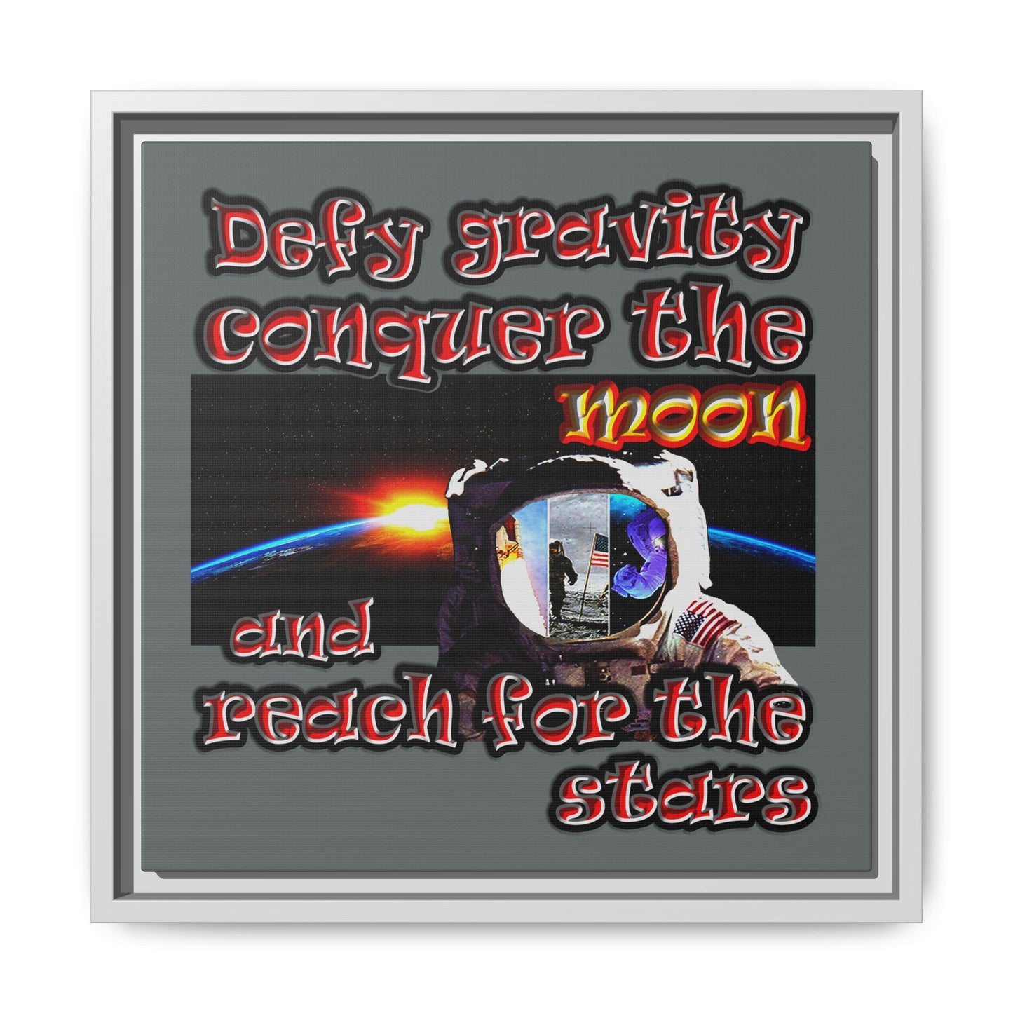 defy conquer reach - framed canvas art (dark grey)