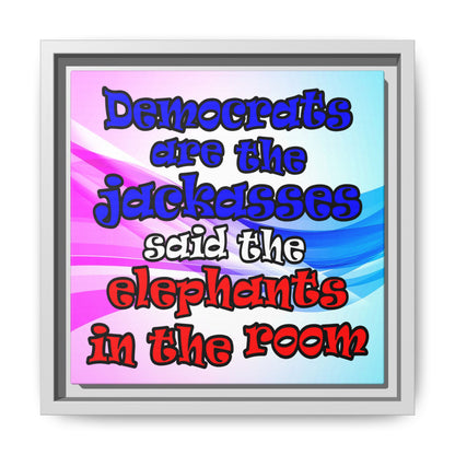 donkeys and elephants - framed canvas art (light blue-pink wave)