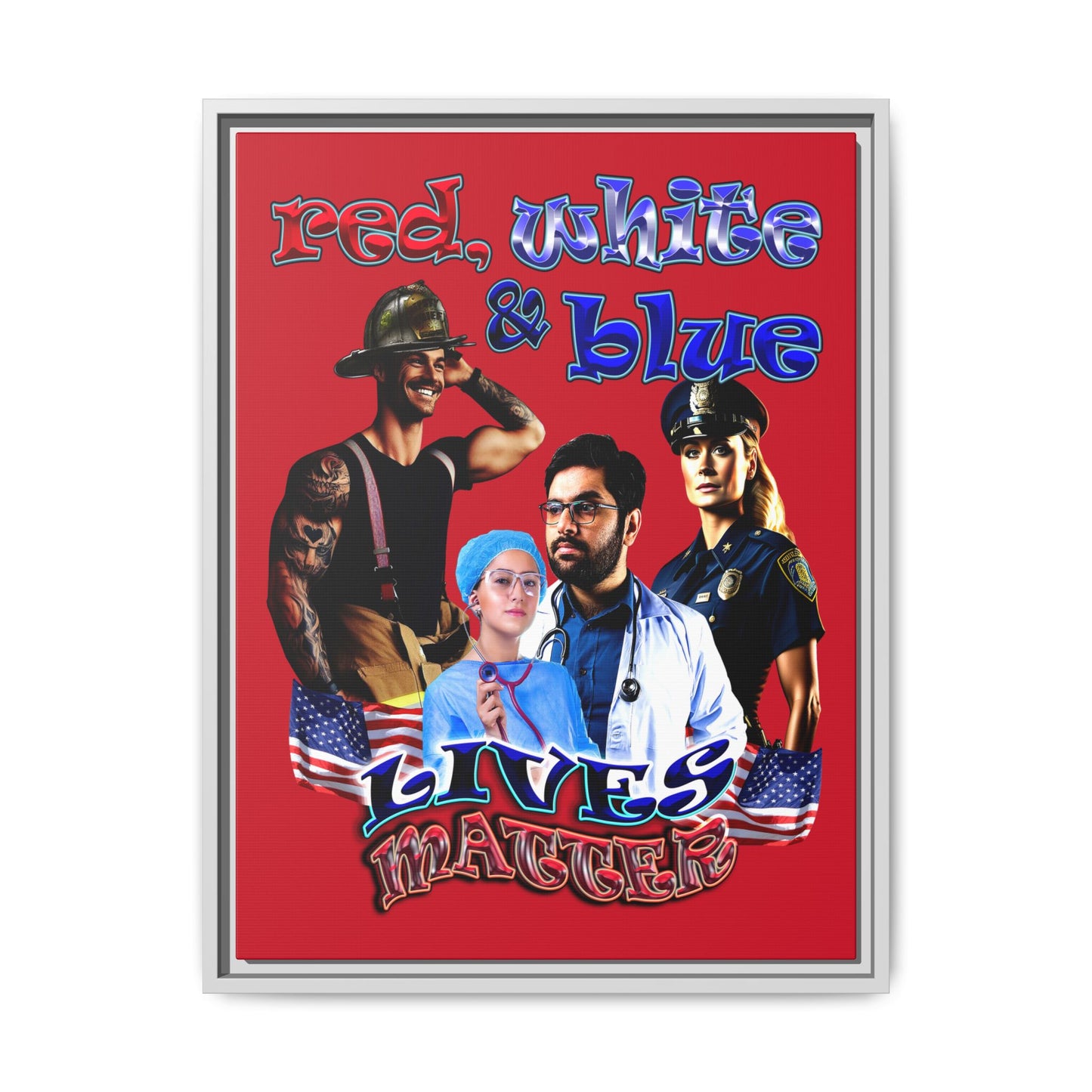 rw&b lives matter - framed canvas art (dark red)